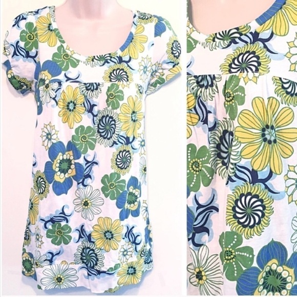 🆕 Floral cap sleeve scoop neck cotton top - Picture 1 of 7